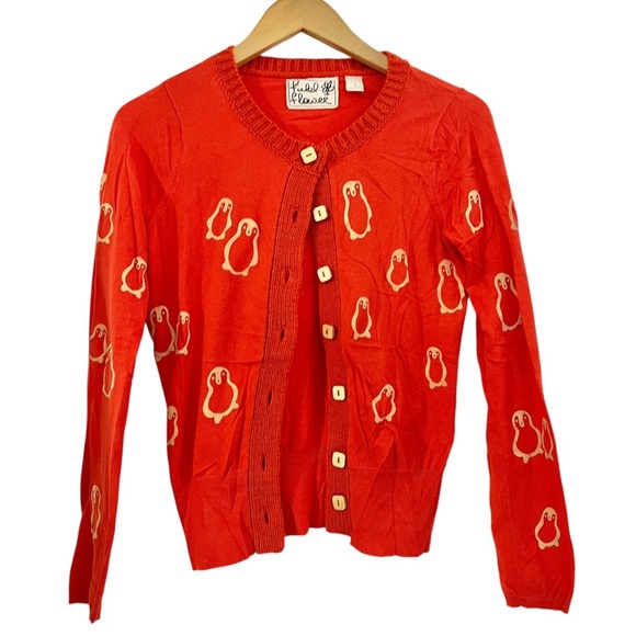 Field Flower Anthropologie Penguin Print Red Cardigan Sweater Cashmere Blend S - Picture 5 of 9